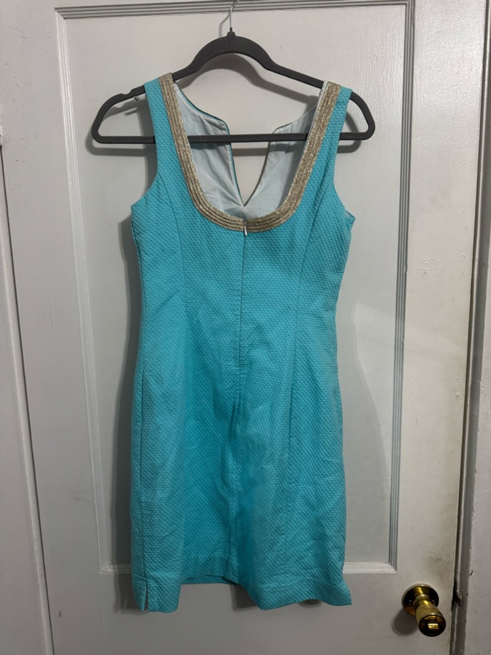 Lilly Pulitzer Bentley Shift Dress in Turquoise Blue with Gold Soutache Neckline - Picture 5 of 7